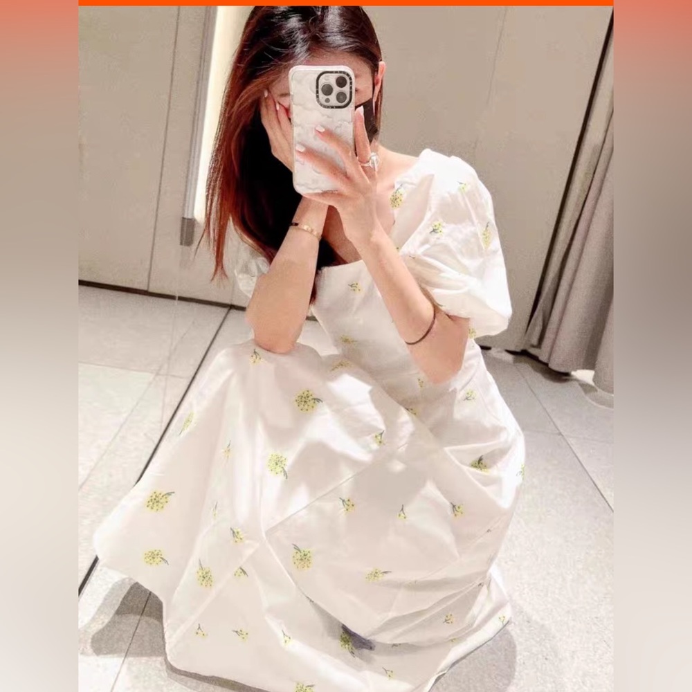 #106 - ZARA White Embroidered Poplin Long Dress -  Size Small - Picture 6 of 15